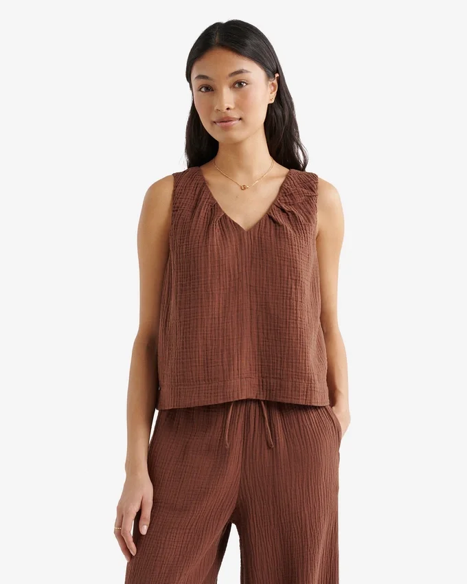 Isla Cotton Gauze Gathered Tank Isla Cotton Gauze Gathered Tank