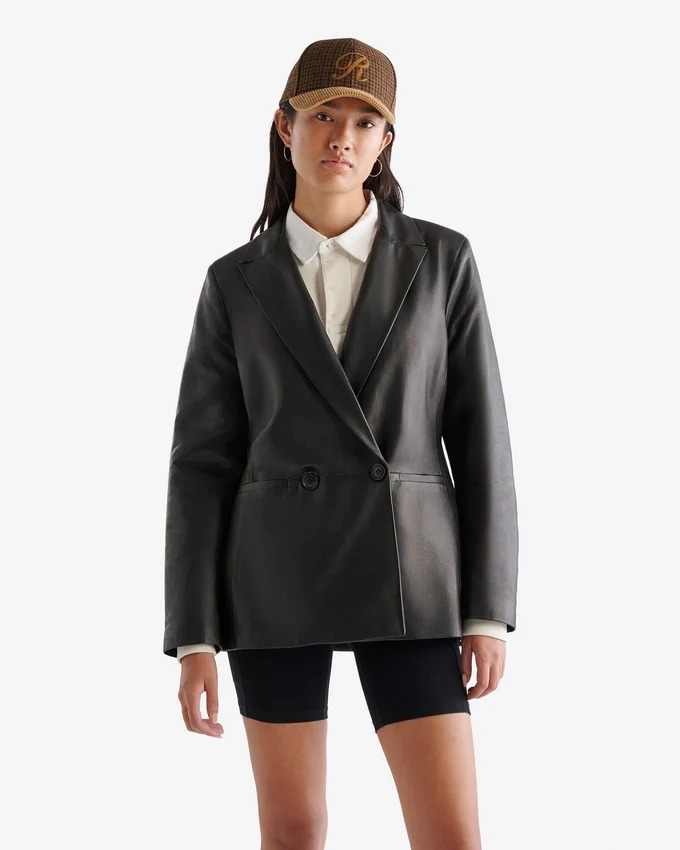 Womens Leather Double Breasted Blazer Womens Leather Double Breasted Blazer
