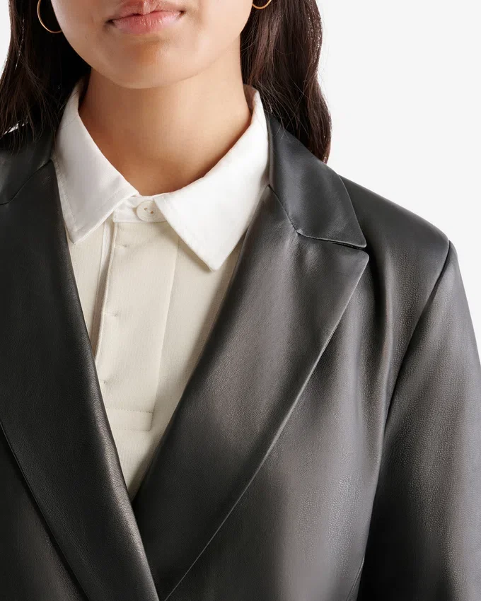 Womens Leather Double Breasted Blazer Womens Leather Double Breasted Blazer