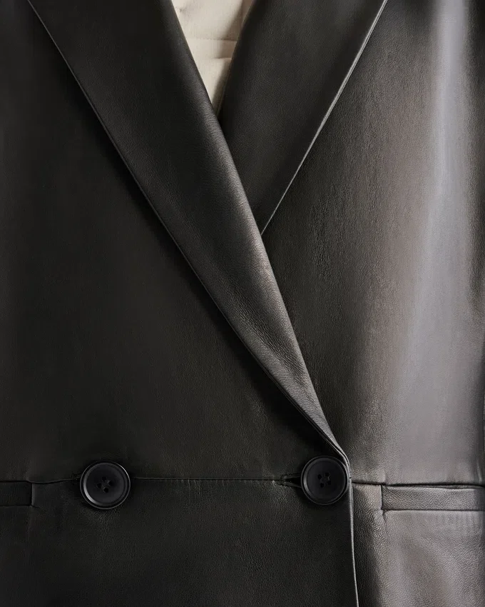 Womens Leather Double Breasted Blazer Womens Leather Double Breasted Blazer